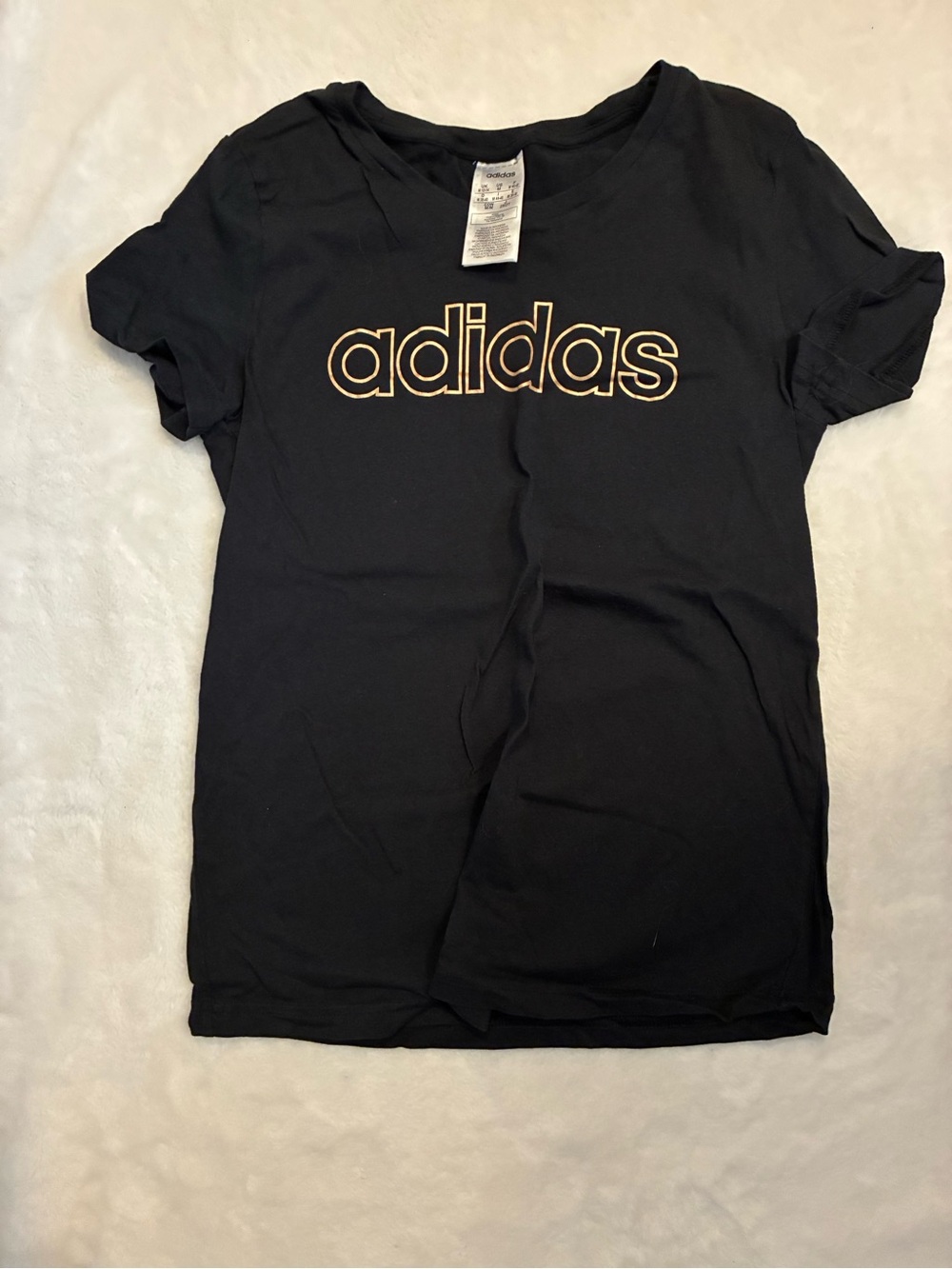 adidas Black Short Sleeve Tee with Gold Outline Logo